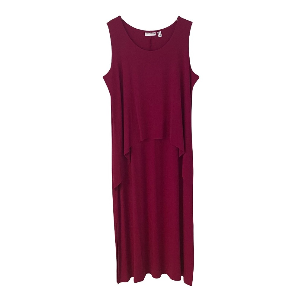 One-piece Fuchsia Pink Maxi Dress with Overlay Size L